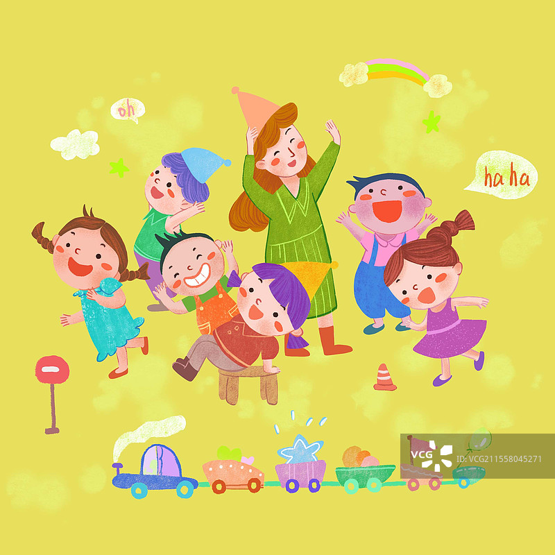 幼儿园老师和孩子们欢乐跳舞图片素材