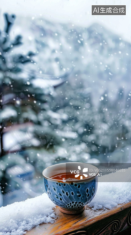 【AI数字艺术】冬天雪中的茶杯图片素材