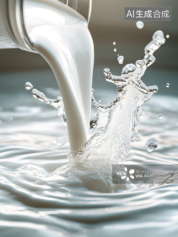 【AI数字艺术】牛奶从瓶中倒入水中溅起水花图片素材