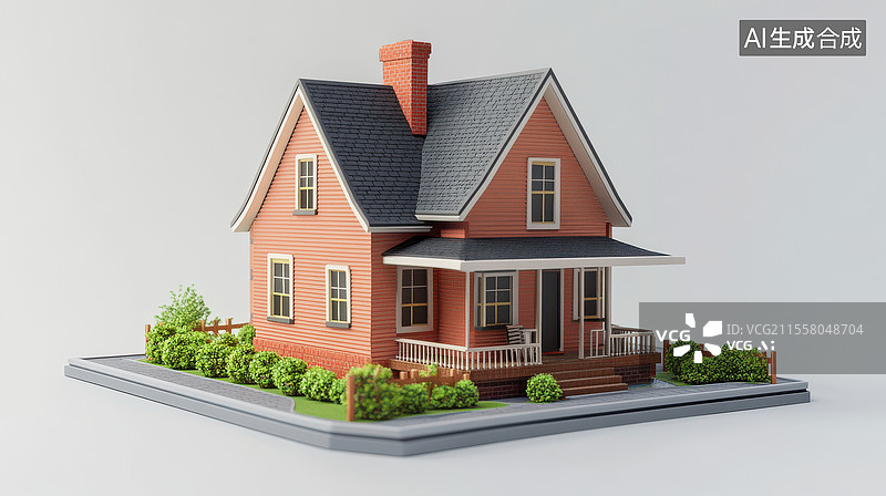 【AI数字艺术】红色小屋模型图片素材