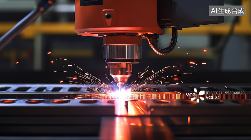 【AI数字艺术】激光切割机在金属板材上工作图片素材