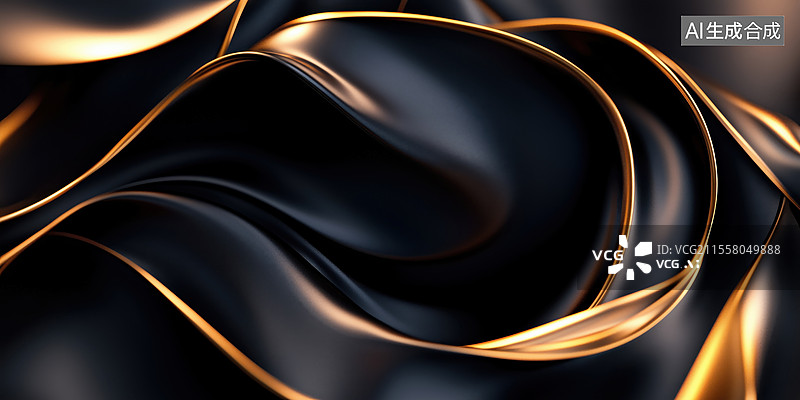 【AI数字艺术】神秘高贵的金色边缘黑金展台展厅背景3D立体插画图片素材