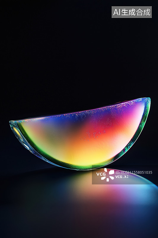 【AI数字艺术】黑底一瓣的珠光色西瓜全息金属箔3D立体插画图片素材
