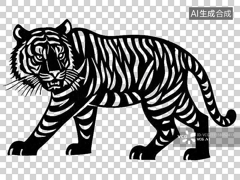 【AI数字艺术】非遗剪纸，珍稀动物东北虎图片素材