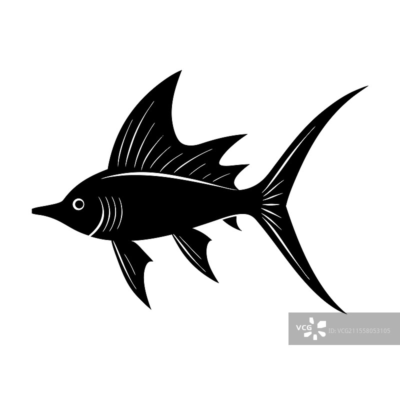 黑色剑尾鱼的剪影艺术图片素材