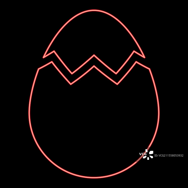 破损的红色霓虹蛋与裂开的蛋壳图片素材