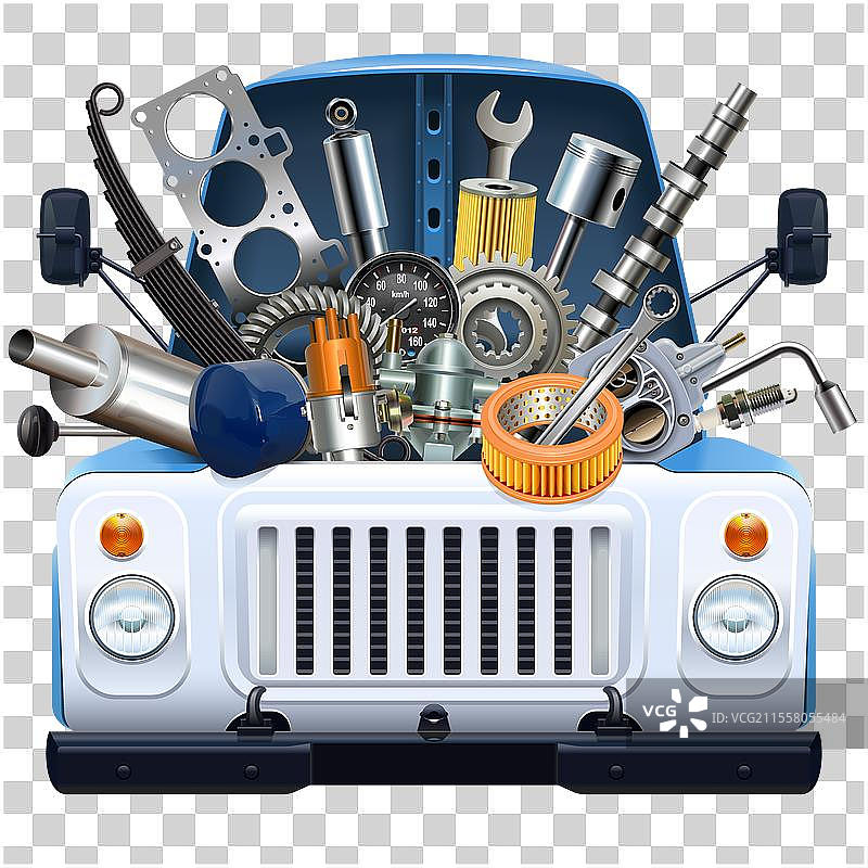 卡车前部的汽车零件概念图片素材