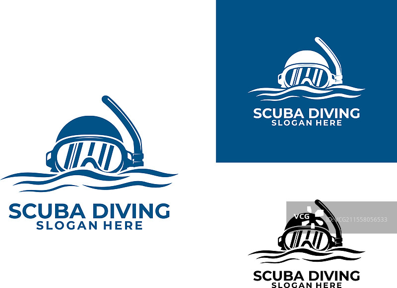 潜水标志设计模板，潜水员与波浪图片素材