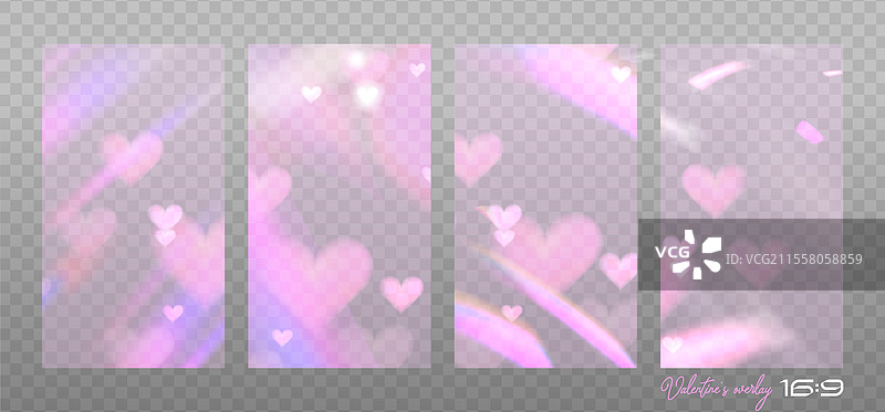 一组带有粉色镜头的16x9浪漫叠加效果图片素材