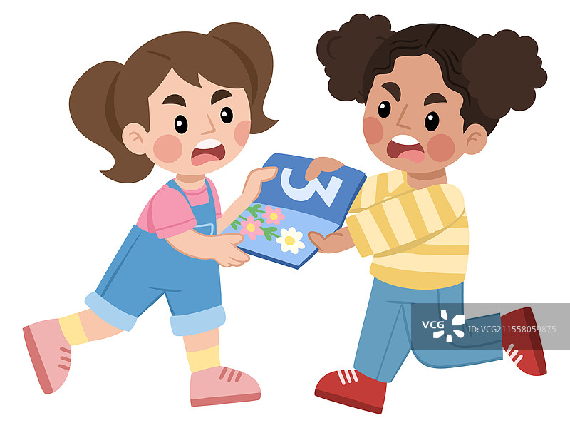 两个女孩为了书籍争吵图片素材