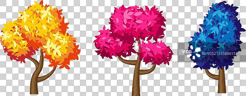 树木集合多彩的树叶设计元素图片素材