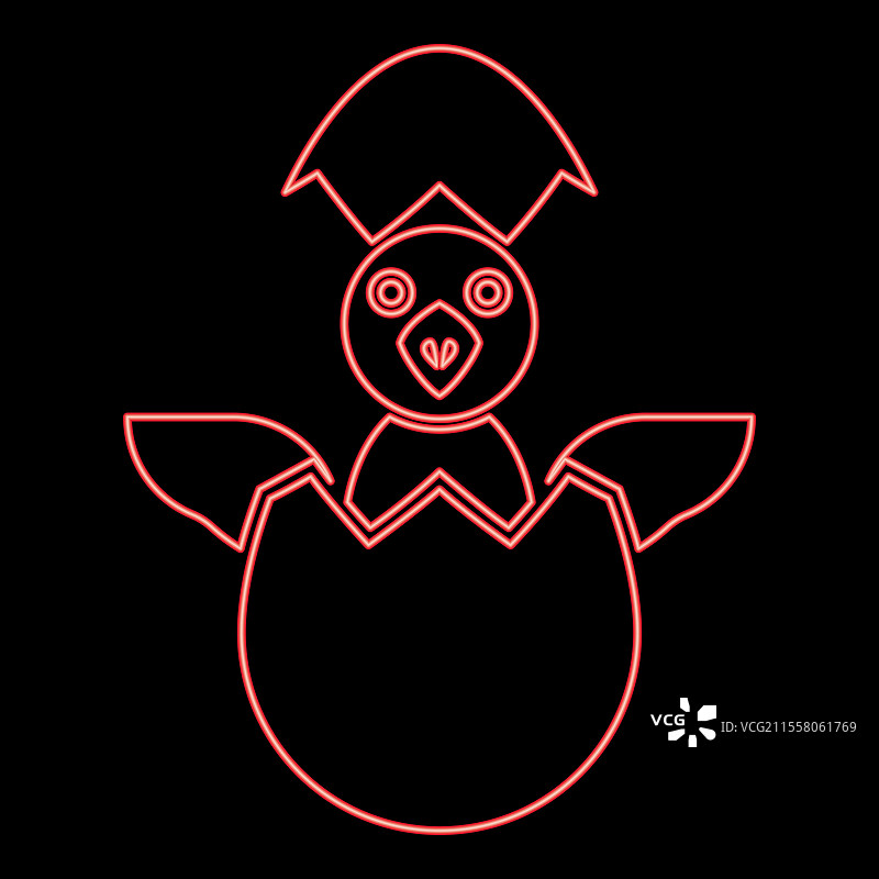 霓虹小鸟从蛋壳中孵化出来图片素材