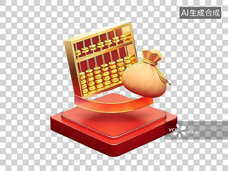 【AI数字艺术】金算盘和金钱袋子图片素材