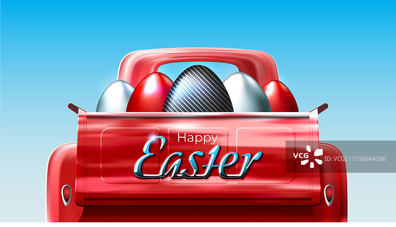 快乐复活节卡片，汽车风格的彩绘复活节蛋图片素材