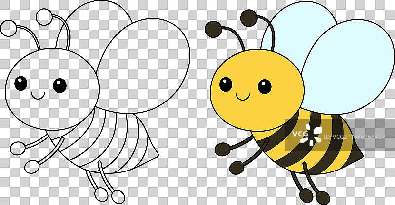 可爱的卡通蜜蜂涂色页图片素材