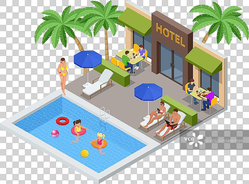 酒店豪华现代卧室套房的等距视图图片素材