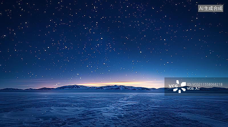 【AI数字艺术】雪原星空下的寂静之美   极地星夜的璀璨光辉图片素材