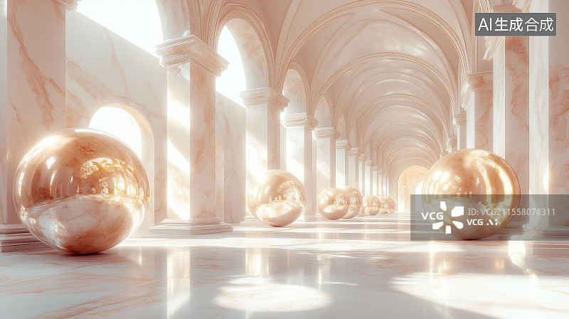 【AI数字艺术】空旷的地面和球体建筑场景图片素材