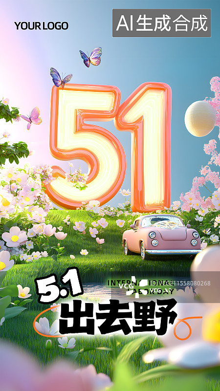 【AI数字艺术】五一劳动节出游3D创意海报图片素材