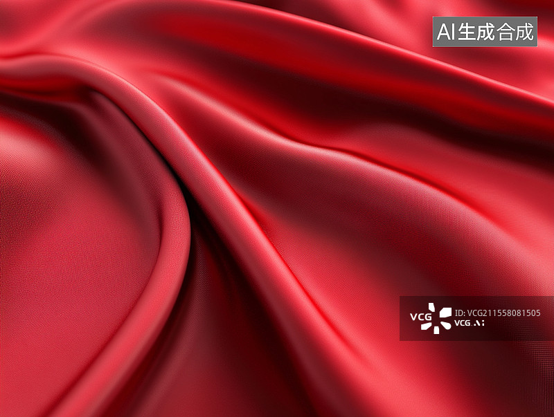 【AI数字艺术】红色的柔软光滑的布料纹理背景3D渲染图片素材