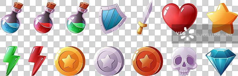 卡通游戏图标，药水瓶和魔法灵药图片素材