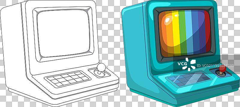 五彩缤纷的复古电脑，来自早期科技时代图片素材