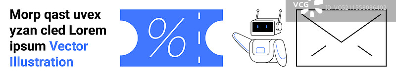 带有百分比的优惠券、机器人助手和电子邮件图片素材