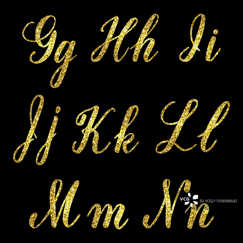 一组手绘字母，带有金色闪光效果图片素材