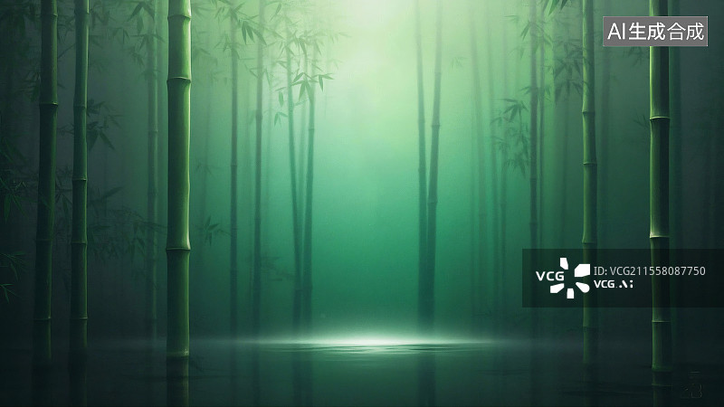 【AI数字艺术】神秘幽静竹林晨雾图片素材