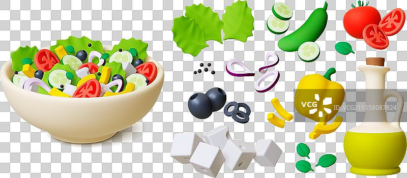 希腊沙拉 3D 渲染 新鲜蔬菜图片素材