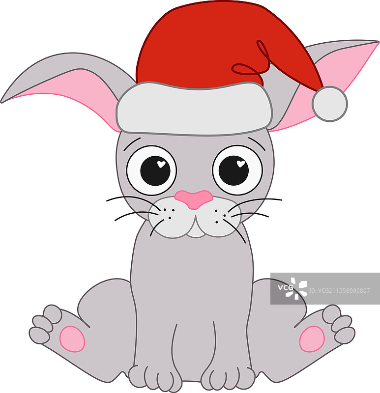 可爱的圣诞兔子戴着圣诞帽的图形线条图片素材