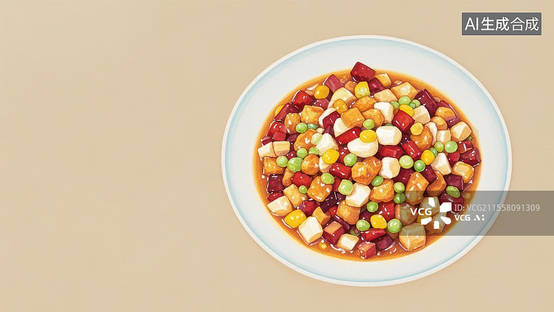 【AI数字艺术】宫保鸡丁 国风水墨画模版背景居右图片素材