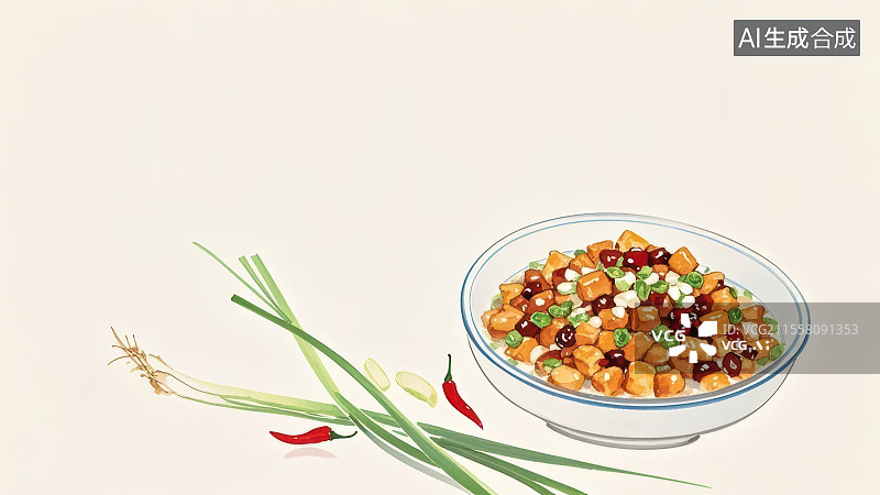 【AI数字艺术】宫保鸡丁 国风水墨画模版背景居右下图片素材