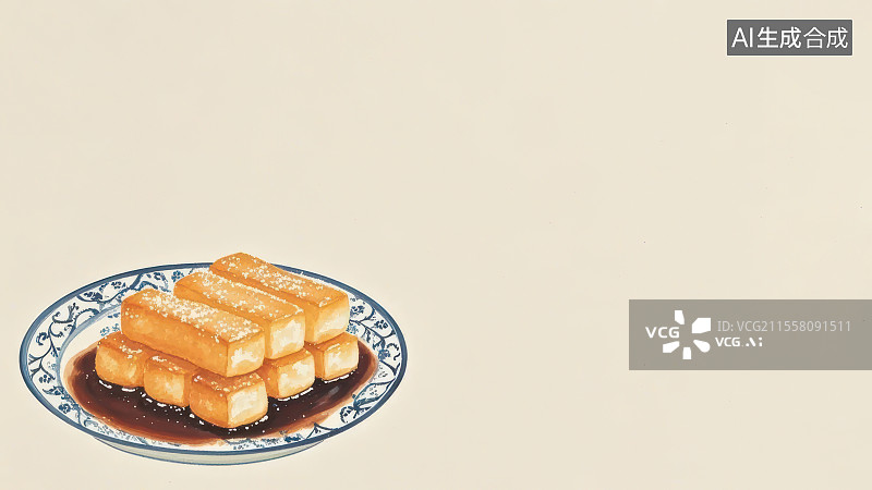 【AI数字艺术】红糖糍粑 国风水墨画模版背景居左下图片素材