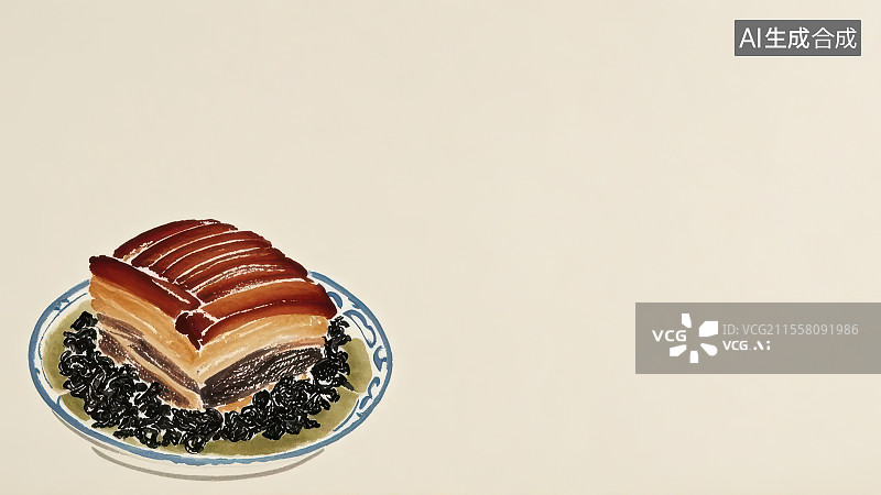 【AI数字艺术】梅菜扣肉 国风水墨画模版背景居左下图片素材