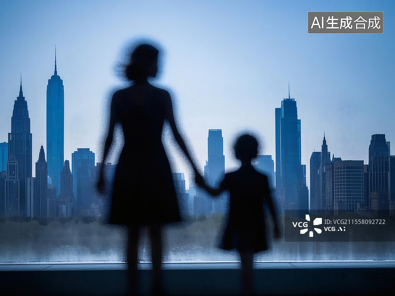 【AI数字艺术】模糊剪影母女两人图片素材