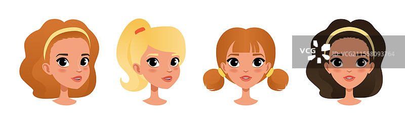 不同发型的女性面部特写图片素材