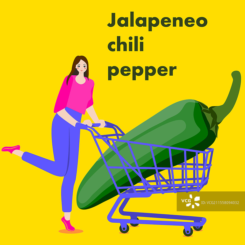 一位女性手持装有墨西哥胡椒的购物车图片素材
