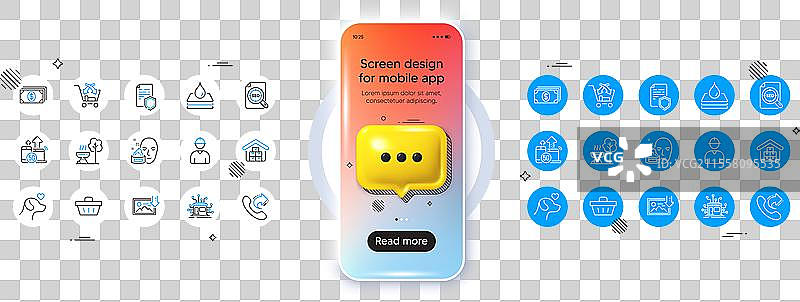 宠物护理、分享、电话和5G互联网线条图标图片素材