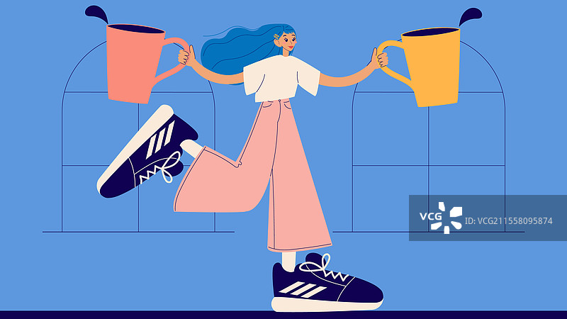 快乐的女孩在享受咖啡休息时间图片素材