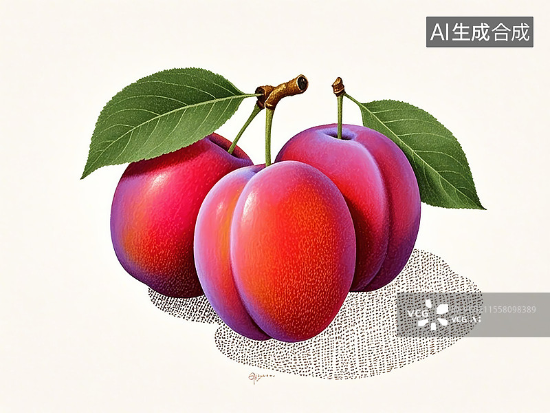 【AI数字艺术】李子水果食物手绘风格插画图片素材