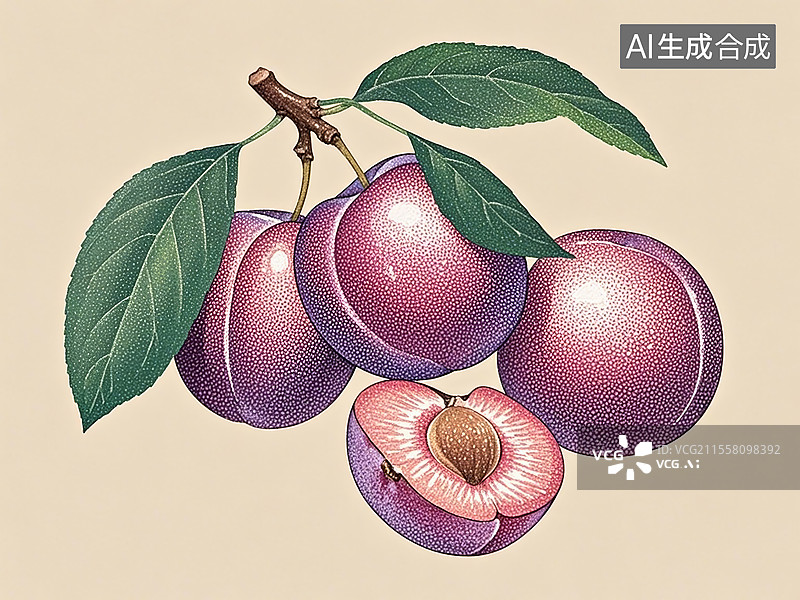 【AI数字艺术】李子水果食物手绘风格插画图片素材