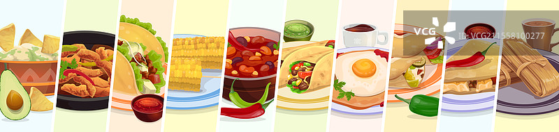 墨西哥美食拼贴，德克萨斯墨西哥餐，甜点，饮料图片素材