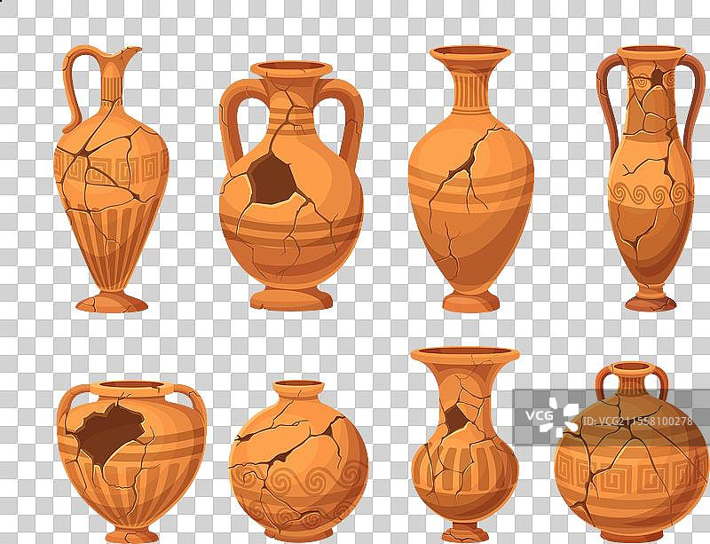 古老的破碎花瓶和裂开的陶器图片素材