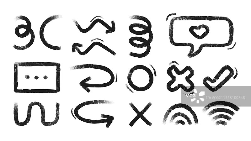 炭笔涂鸦抽象符号集图片素材