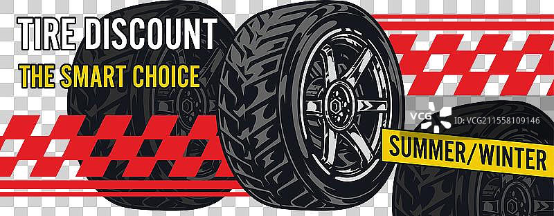 更换汽车轮胎的彩色贴纸图片素材