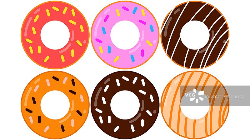 甜甜圈套装，配有不同的浇头图片素材