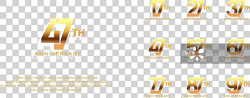 黑色背景上的金色周年纪念标志组合图片素材