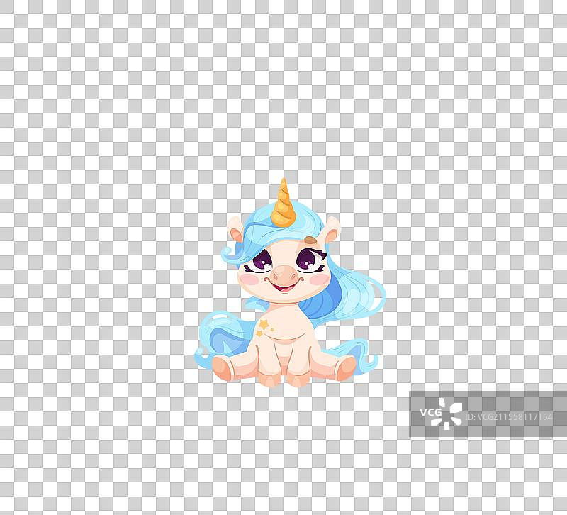 可爱的独角兽在秋千上，周围有云彩和彩虹图片素材