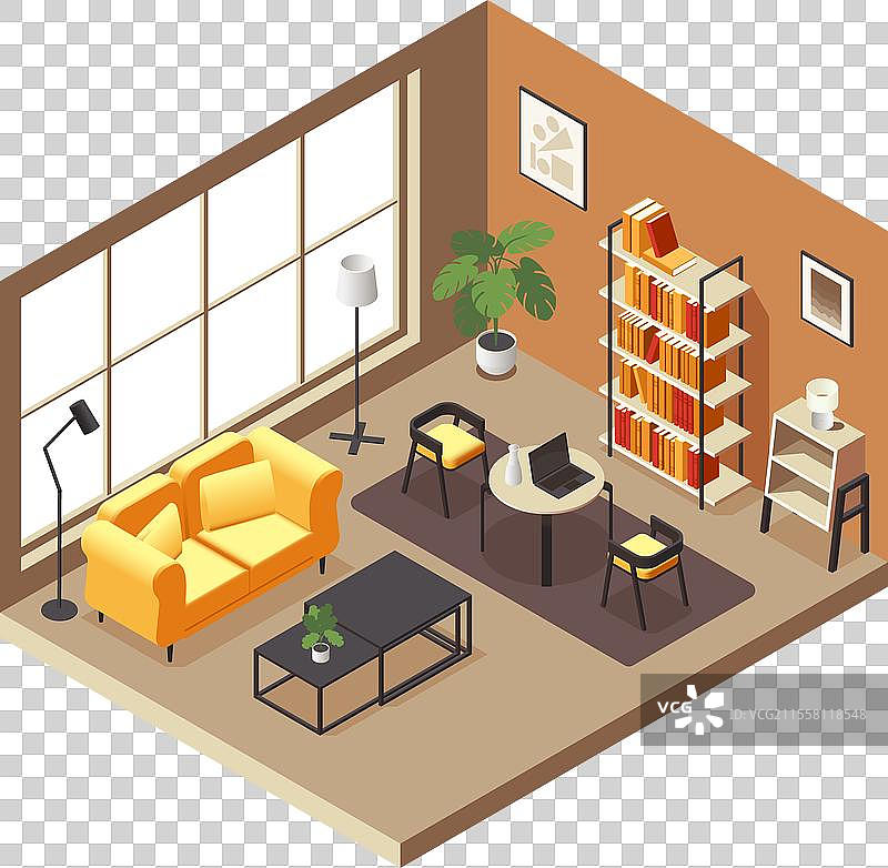 现代舒适的等距客厅概念图片素材